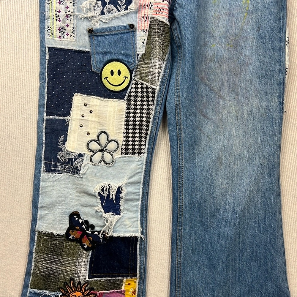 BDG Urban Outfitters Size 29 Patchwork High Rise Flare Jeans Boho Hippie - Picture 5 of 16